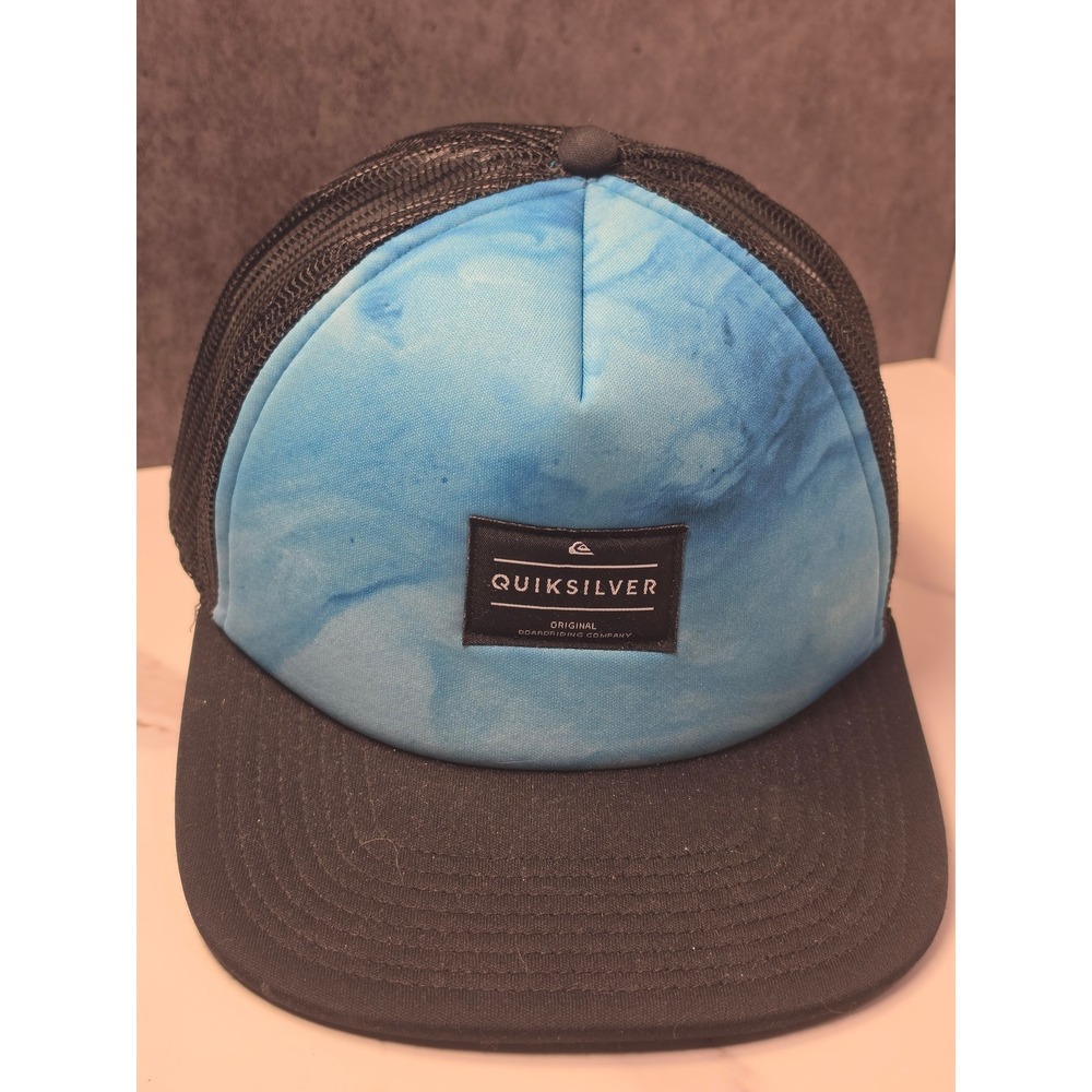 Quiksilver Mens Trucker Hat Blue Tie Dye Foam Mesh Snapback Cap Flat Brim